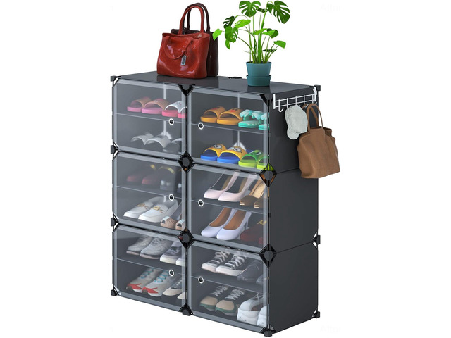 NiHome Shoe Rack Organizer with Doors - 24 Pairs Closet Shoe Organizers and Storage - Stackable Plastic Shoe Storage Box - Free Standing Shoe Rack...
