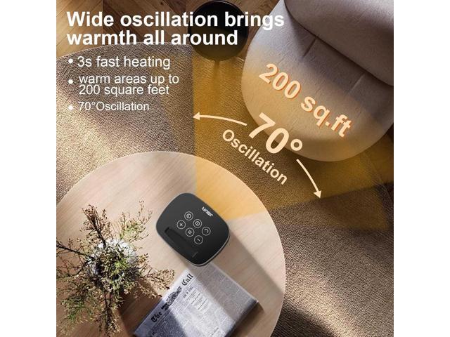 Small Portable Space Heater for Indoor Use - with 70°Rotating Feature, JIBUFI 1500W PTC Electric Heater, Rapid and Safe Heating, Remote Control,...