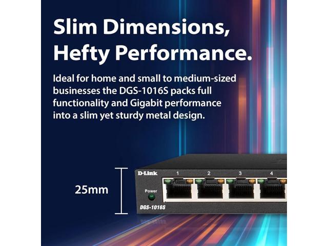 D-Link Ethernet Switch, 16 Port Gigabit Slim Switch Plug and Play, Unmanaged, Metal Housing, Quiet Fanless Design, IEEE 802.3az EEE, 5-Year Limited...