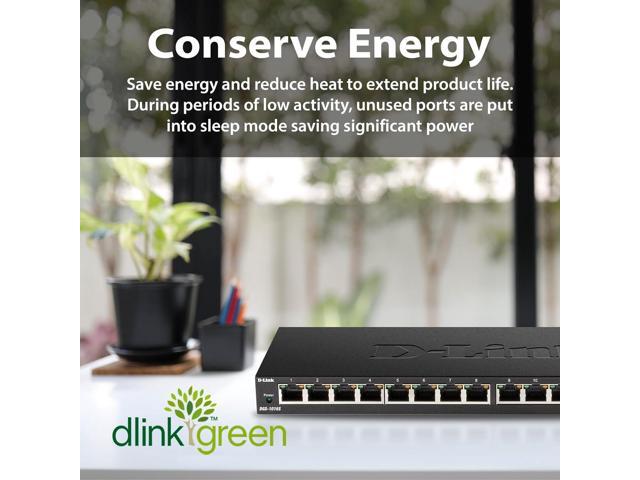 D-Link Ethernet Switch, 16 Port Gigabit Slim Switch Plug and Play, Unmanaged, Metal Housing, Quiet Fanless Design, IEEE 802.3az EEE, 5-Year Limited...