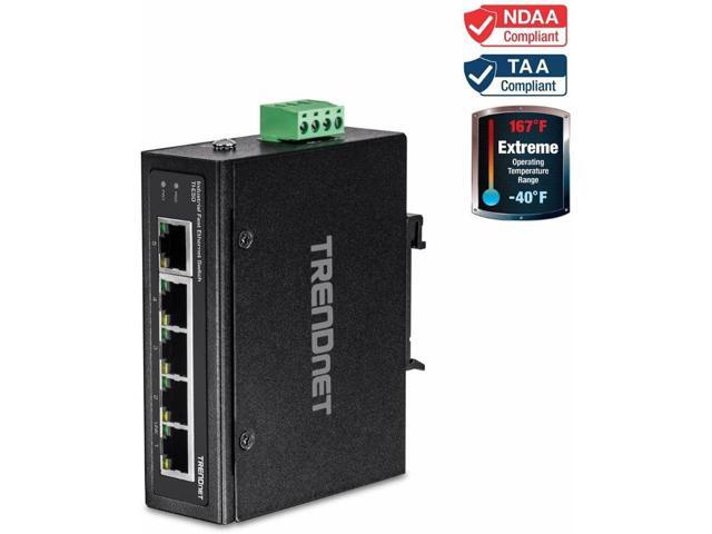 TRENDnet 5-Port Industrial Unmanaged Fast Ethernet DIN-Rail Switch, 5 x Fast Ethernet Ports, IP30, Operating Temperature Range of -40° 75°C (-40° ...