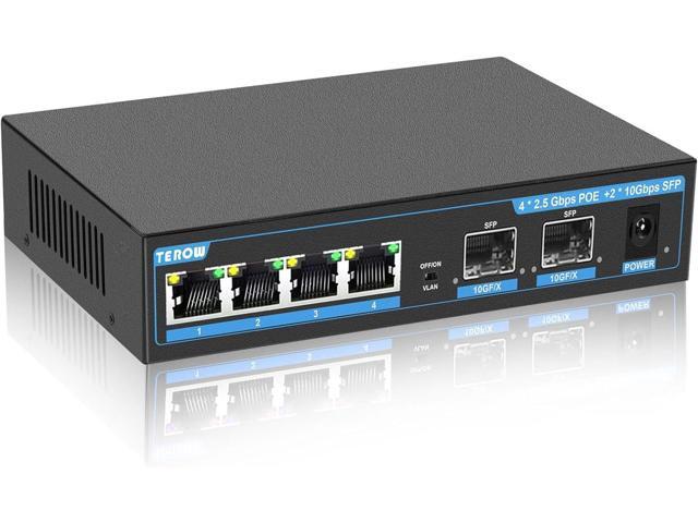 TEROW 2.5G Ethernet Switch, Unmanaged 6-Port POE Switch, 4 x 2.5G Base-T & 2 x 10G SFP, Multi-Speed Network Switch, Compatible with Gigabit & 10Gb,...