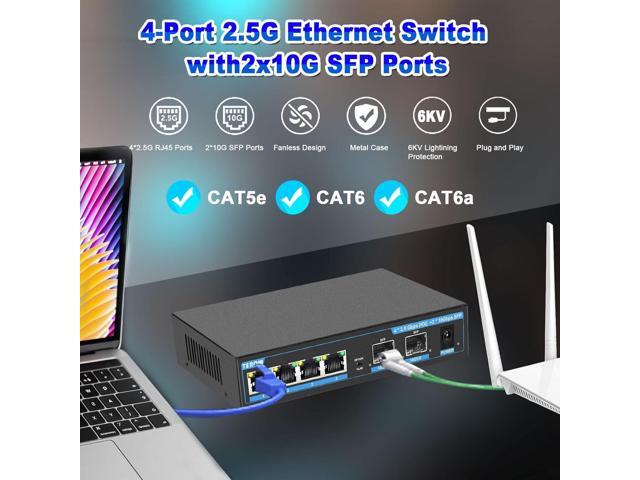TEROW 2.5G Ethernet Switch, Unmanaged 6-Port POE Switch, 4 x 2.5G Base-T & 2 x 10G SFP, Multi-Speed Network Switch, Compatible with Gigabit & 10Gb,...