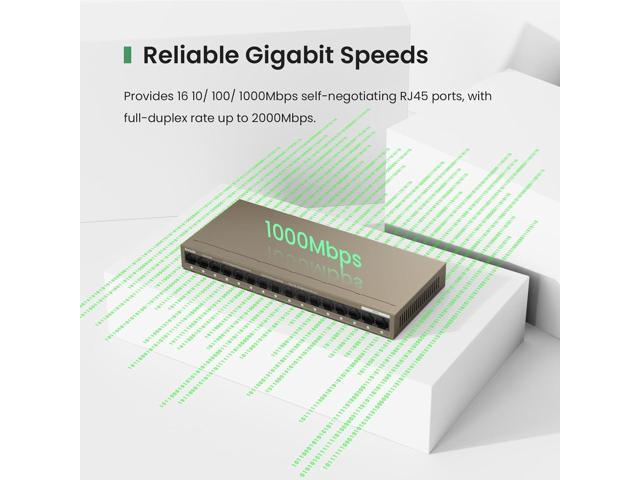 Tenda TEG1016M, 16 Port Gigabit Switch, Unmanaged Ethernet Switch with Traffic Optimization, Plug & Play, Fanless & Metal Design Network Switch,...