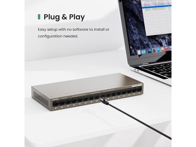 Tenda TEG1016M, 16 Port Gigabit Switch, Unmanaged Ethernet Switch with Traffic Optimization, Plug & Play, Fanless & Metal Design Network Switch,...