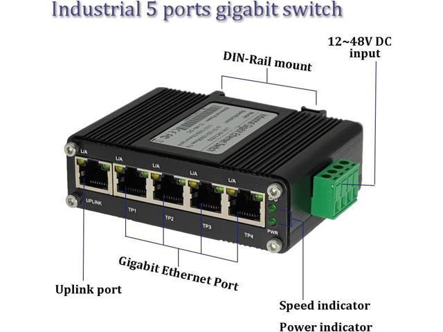 Mini Industrial 5 Ports Gigabit Switch Hardened 5 Port RJ45 10/100/1000Mbps Ethernet Switch Din Rail Mount Ethernet Switch Wall Mounts Included...