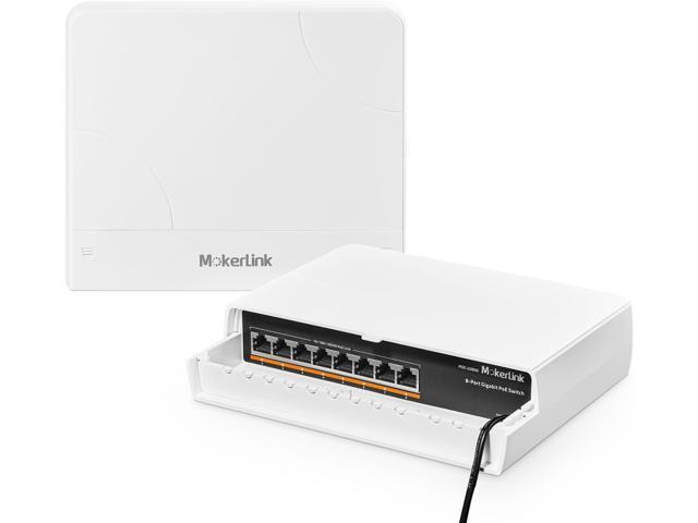 MokerLink 8 Port Outdoor Gigabit PoE Switch, 8 PoE+ Ports 1000Mbps, 802.3af/at 120W, Weatherproof Fanless Unmanaged Plug and Play