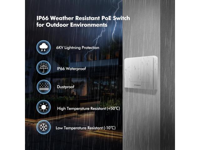 MokerLink 5 Port Outdoor Gigabit POE Switch, with 4 POE+ Ports 1000Mbps, 78W IEEE802.3af/at, Weatherproof Unmanaged Plug and Play Fanless Switch