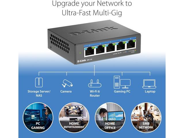 D-Link 5-Port 2.5GB Unmanaged Gaming Switch with 5 x 2.5G - Multi-Gig, Network, Fanless, Plug & Play (DMS-105),Black