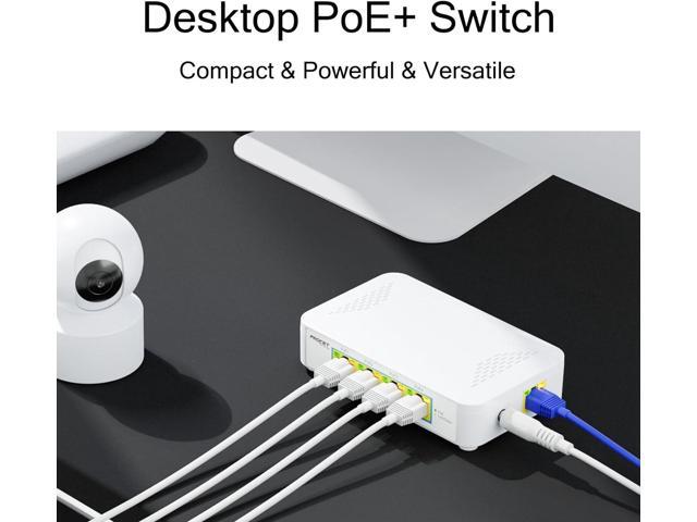 PoE Switch 4 Port Gigabit Plug and Play, 5 Port PoE Switch with 4 PoE+ Ports 802.3af/at Compliant, Small PoE Ethernet Switch 4 Port Output...