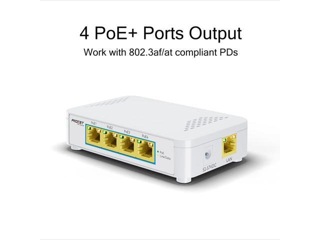 PoE Switch 4 Port Gigabit Plug and Play, 5 Port PoE Switch with 4 PoE+ Ports 802.3af/at Compliant, Small PoE Ethernet Switch 4 Port Output...
