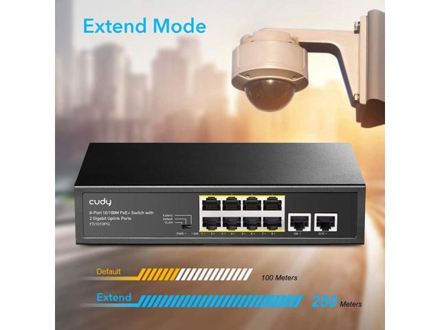 Cudy 8 Port PoE+ Switch with 2 Gigabit Uplink Ports 120W, 8 10/100Mbps PoE+@120W, Extend/VLAN Mode, 802.3af/at Standard, Fanless, Watchdog, Plug...
