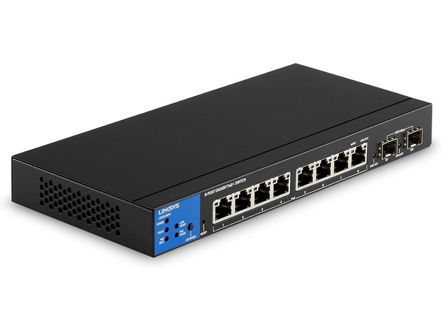 Linksys LGS310MPC 8 Port Gigabit Network PoE+ Switch @ 110W with 2 Uplink Gigabit SFP Slots - Advanced Security, QoS, Static Routing, VLAN, IGMP...