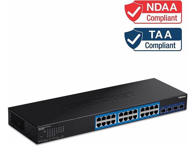 TRENDnet 28-Port Web Smart Switch, 24 x Gigabit Ports, 4 x 10G SFP+ Slots, High Speed Network Uplinks, 128 Gbps Switching Capacity, Network...
