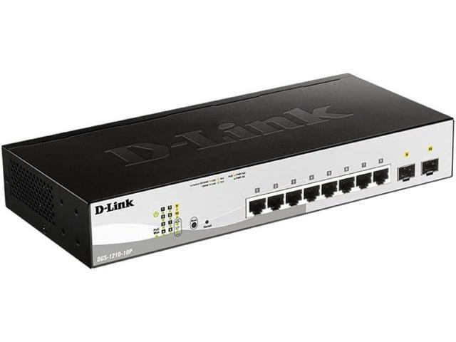 D-Link Fast Ethernet Switch, 8 10 Port Gigabit Web Smart Managed Layer 2 Features with 2 Gigabit SFP Ports (DGS-1210-10), Black/Grey