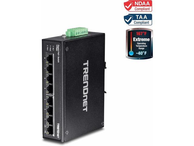 TRENDnet 8-Port Hardened Industrial Unmanaged Gigabit PoE+ DIN-Rail Switch, TI-PG80, 200W Full PoE+ Power Budget, 16 Gbps Switching Capacity, IP30...
