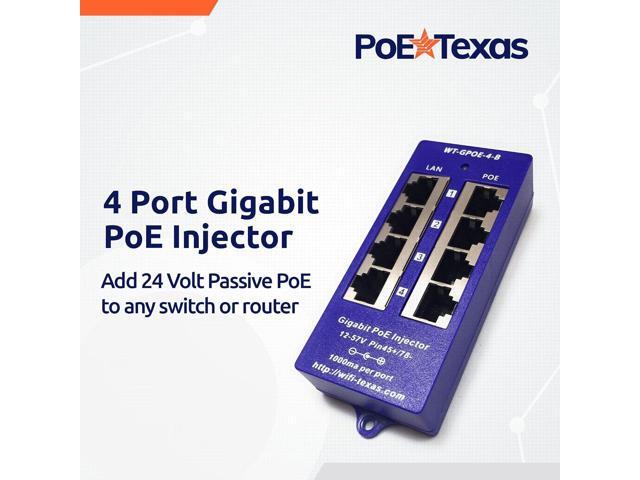 PoE Texas 4 Port 24V Passive PoE Injector with 24V 30W UL/FCC Certified Power Supply - Gigabit Injector - Passive Power Over Ethernet Multi Port...