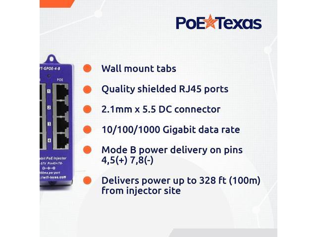 PoE Texas 4 Port 24V Passive PoE Injector with 24V 30W UL/FCC Certified Power Supply - Gigabit Injector - Passive Power Over Ethernet Multi Port...