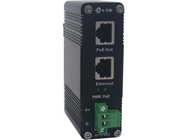 E-link Industrial Gigabit PoE++ Injector 48V DC PoE++ 95W up to 100 Meters Output DIN Rail Mount Hardened High Power PoE Adapter -40°C to 80°C IP40