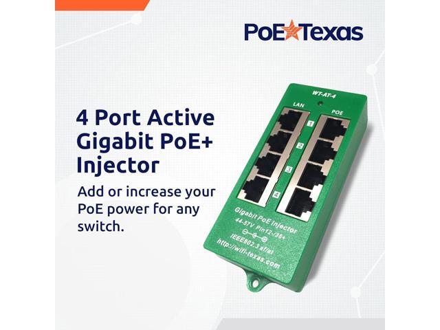 PoE Texas 4 Port PoE/PoE+ Injector with 48V 60W Power Supply - Gigabit Injector - Active Mode A Power Over Ethernet Multi Port PoE Adapter -...