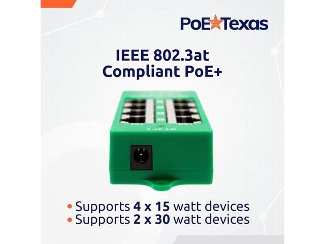 PoE Texas 4 Port PoE/PoE+ Injector with 48V 60W Power Supply - Gigabit Injector - Active Mode A Power Over Ethernet Multi Port PoE Adapter -...