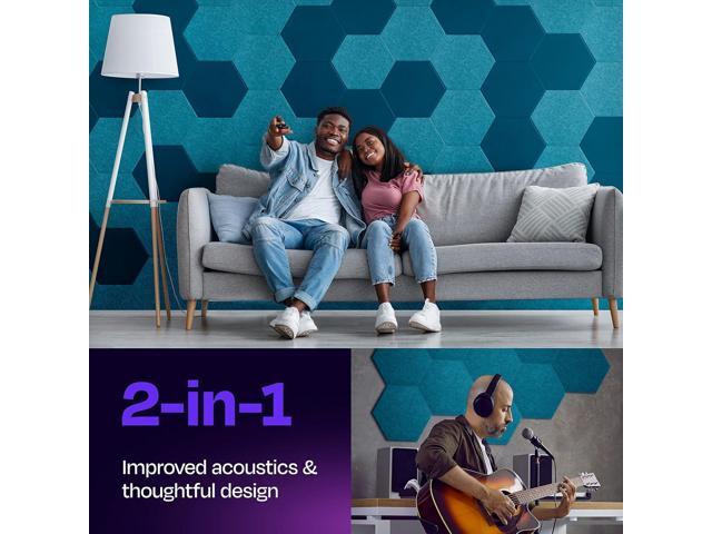 Ekkogo Acoustic Panels 12-Pack Soundproof Wall Panels 14''X13''X0.4'' Sound Panels High Density Sound Dampening Panels - [Light Turquoise Hexagon]