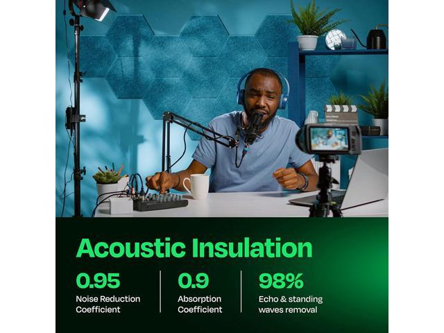 Ekkogo Acoustic Panels 12-Pack Soundproof Wall Panels 14''X13''X0.4'' Sound Panels High Density Sound Dampening Panels - [Light Turquoise Hexagon]