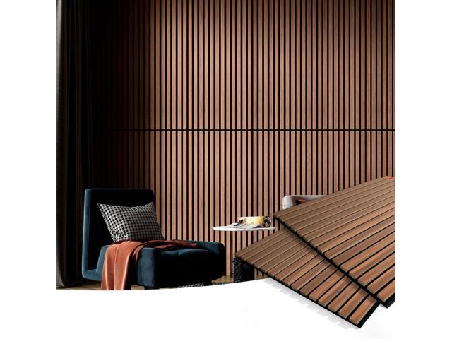 Art3d 2 Wood Slat Acoustic Panels for Wall and Ceiling - 3D Fluted Sound Absorbing Panel with Wood Finish - Walnut