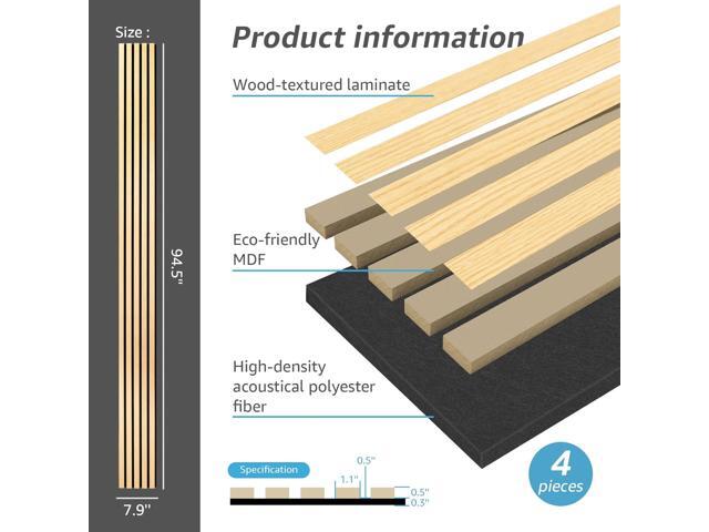 Art3d 4-Piece Wood Slat Acoustic Panels for Stylish Decor and Noise Reduction, 3D Textured Panel for Ceiling and Wall, Oak