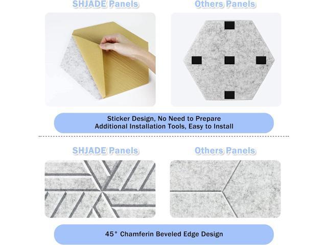 SHJADE Hexagon Acoustic Panels Self-Adhesive, 12 Pack 14' X 12' X 0.4' Sound Absorbing Panels, High Density Soundproofing Wedge Tiles(Light Sky Blue)