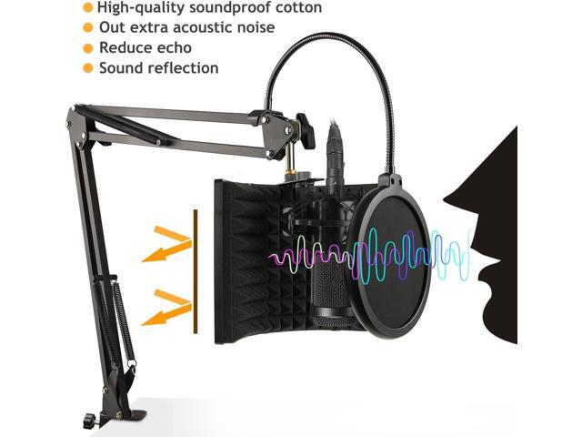 Microphone Isolation Shield, Foldable Mic Sound Absorbing Foam for Condenser Microphone Mic Arm Stand Recording Equipment Studio, High Density...