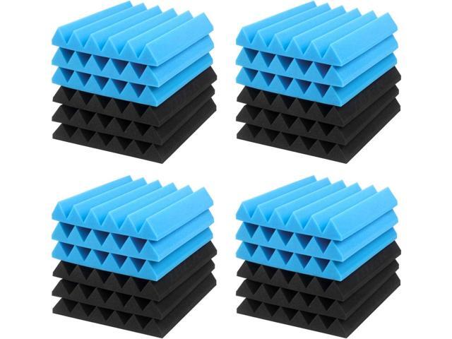 JBER 24 Pack Blue and Charcoal Acoustic Panels Studio Foam Wedges Fireproof Soundproof Padding Black Wall Panels 2' X 12' X 12'