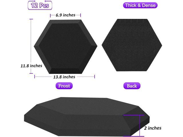 TroyStudio Thick Acoustic Foam Panels, 13.8 X 11.8 X 2 Inches 12 Pcs Hexagon Sound Absorbing Foam, Dense Soundproof Padding Tile, Recording Studio...
