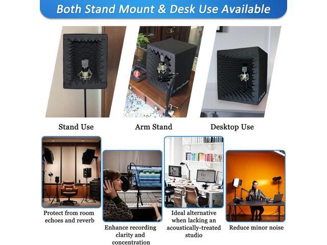 Troystudio Portable Vocal Booth, Large Foldable Microphone Isolation Shield, Music Recording Studio Sound Echo Absorbing Box, Desk & Stand Use...