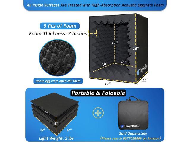 Troystudio Portable Vocal Booth, Large Foldable Microphone Isolation Shield, Music Recording Studio Sound Echo Absorbing Box, Desk & Stand Use...