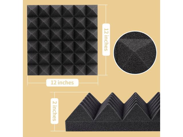 36 Pack Auslet Acoustic Panels 12 x 12 x 2 Inches, Pyramid Soundproof Wall Panels, High Density 30kg/m3, Black Acoustic Foam Panels, Sound Proof...