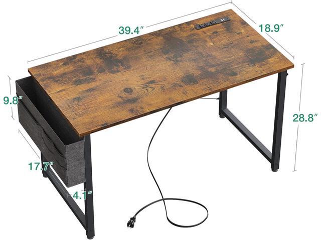 AODK 40 inch Small Computer Desk with Power Outlet for Small Spaces Home Office Student Laptop PC Writing Desks with Storage Bag Headphone Hook,...