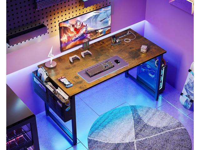 AODK 40 inch Small Computer Desk with Power Outlet for Small Spaces Home Office Student Laptop PC Writing Desks with Storage Bag Headphone Hook,...