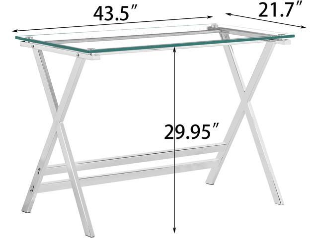 SMARTIK Modern Glass Computer Desk, Clear Study Table - Gaming Desks, Study Desk, and Workstation Table for Small Spaces - Stainless Steel Frame...