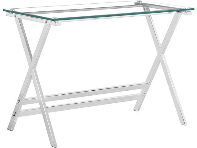 SMARTIK Modern Glass Computer Desk, Clear Study Table - Gaming Desks, Study Desk, and Workstation Table for Small Spaces - Stainless Steel Frame...