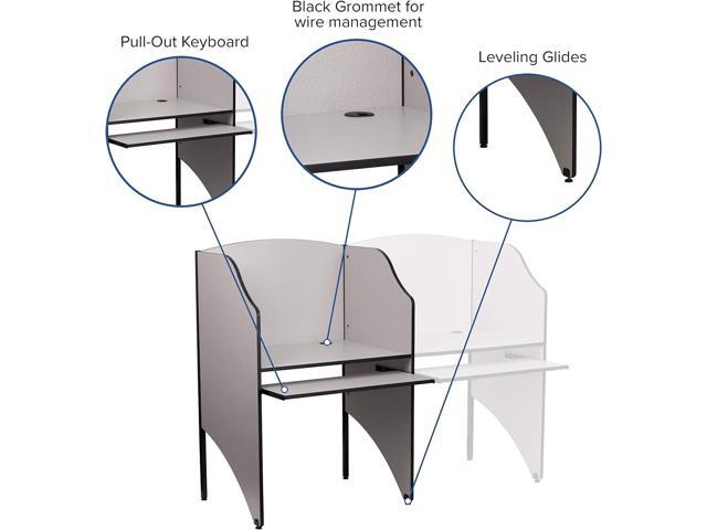 Flash Furniture Kevin Starter Study Carrel with Thermal Fused Surface and Panels and Wire Management Grommets in Nebula Grey Finish