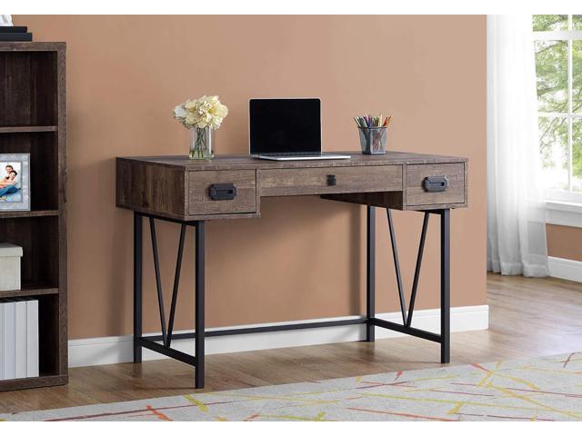 Monarch Specialties Laptop Table with Drawers-Industrial Style-Metal Legs Computer Desk Home & Office, 48' L, Brown Reclaimed Wood Look