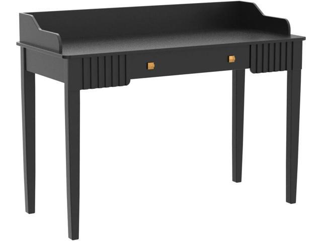ukorua Black Vanity Desk Wooden Desk with Drawer Modern Desk Computer Desk White Makeup Table with Gold Handle