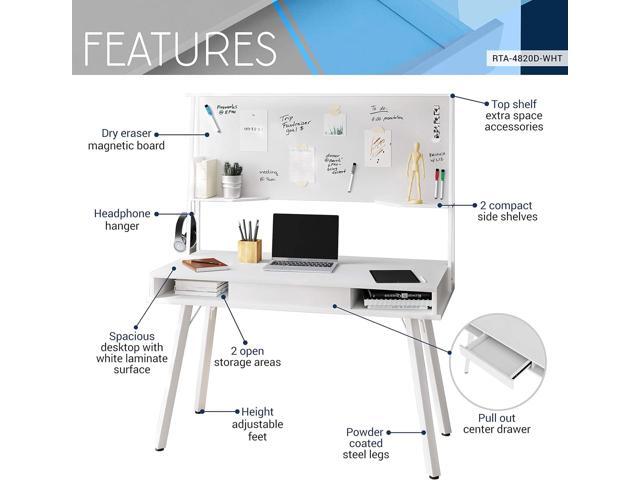 Techni Mobili Study Computer Storage & Magnetic Dry Erase White Board Home Office Desk