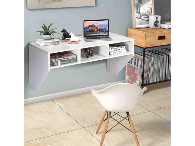 WATERJOY Wall Mounted Desk Computer Desk Floating Table, Home Office Working Desk, Wall Mounted Console Workstation Laptop PC Table with Storage...