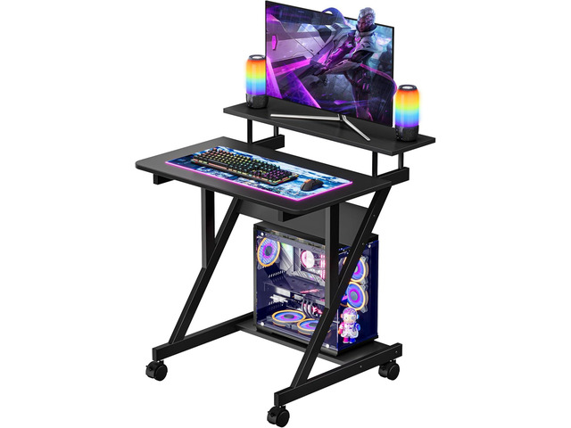 Dripex Computer Desk for Small Spaces, 27.5 inch Small Computer Desk, 3 Tier Compact Desk with Monitor Shelf and Bottom Storage Shelves, Space...