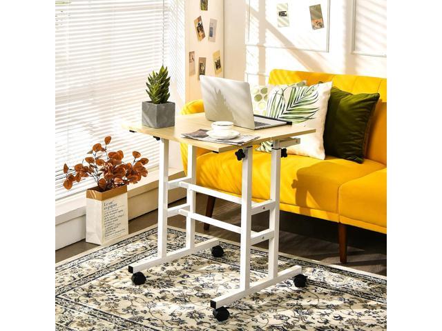 Tangkula Mobile Standing Desk Stand Up Desk, Height Adjustable Computer Desk with Standing & Seating 2 Modes, Tilting Tabletop & Flexible Wheels,...