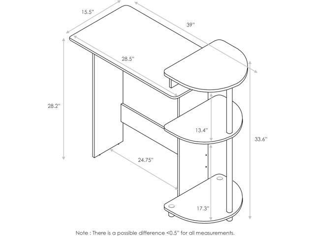 Furinno Compact Computer Desk with Shelves, Round Side, Columbia Walnut/Black