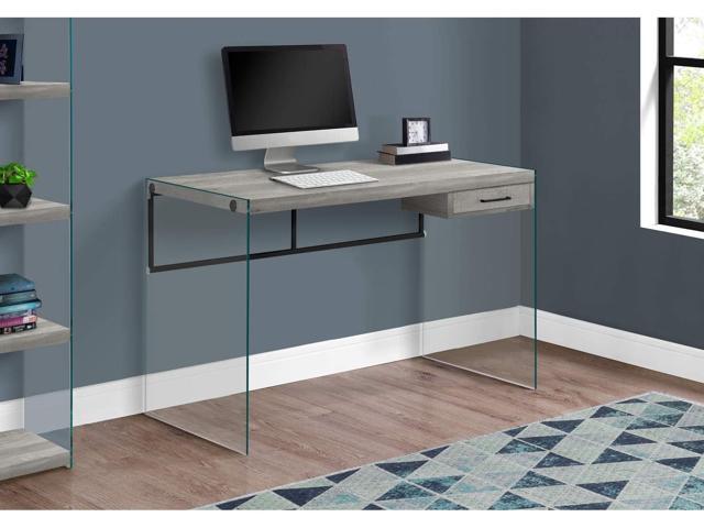 Monarch Specialties Computer Desk - Contemporary Writing Desk with Drawer - Tempered Glass Legs - 48'L (Grey Reclaimed Wood Look)