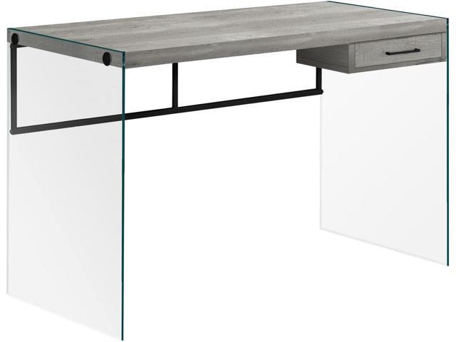 Monarch Specialties Computer Desk - Contemporary Writing Desk with Drawer - Tempered Glass Legs - 48'L (Grey Reclaimed Wood Look)